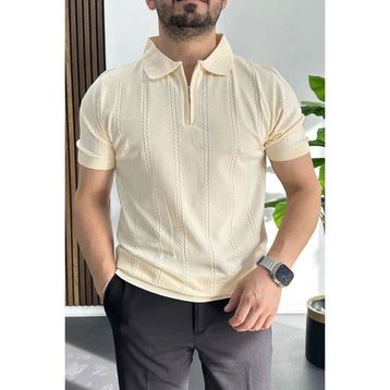 Edwox Krem EDW457 Erkek Desenli Polo Yaka Tişört