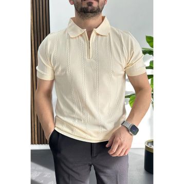 Edwox Krem EDW457 Erkek Desenli Polo Yaka Tişört