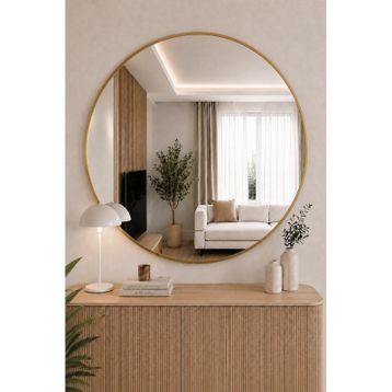 Effe Gold Metal Çerçeveli 100 cm Yuvarlak Ayna