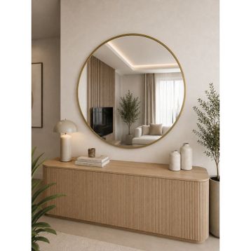 Effe Gold Metal Çerçeveli 90 cm Yuvarlak Ayna
