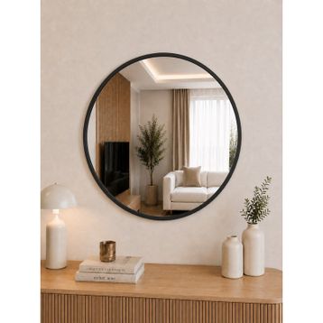 Effe Siyah Metal Çerçeveli 50 cm Yuvarlak Ayna