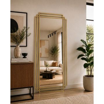 Effe Yapı Dekor 180x80 cm Şık Tasarım Gold Metal Çerçeveli Dikdörtgen Dekoratif Ayna