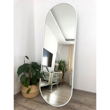 Effe Yapı Dekor Beyaz Metal Çerçeveli 180x60 cm Elips Model Ayaklı Boy Aynası