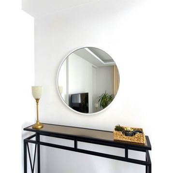 Effe Yapı Dekor Beyaz Metal Çerçeveli 70 cm Yuvarlak Ayna
