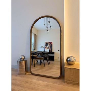 Effe Yapı Dekor Doğal Ahşap Çerçeveli 180x100 cm Ceviz Oval Ayaklı Boy Aynası