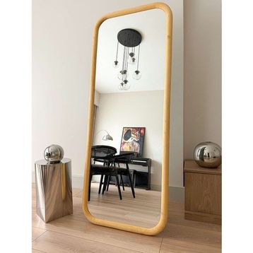 Effe Yapı Dekor Doğal Ahşap Çerçeveli 180x70 cm Naturel Ayaklı Boy Aynası