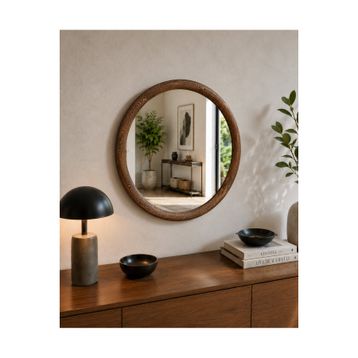 Effe Yapı Dekor Doğal Ahşap Çerçeveli 55x55 cm Ceviz Dekoratif Ayna
