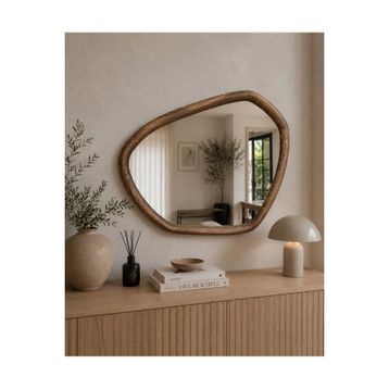 Effe Yapı Dekor Doğal Ahşap Çerçeveli 80x60 cm Ceviz Dekoratif Ayna
