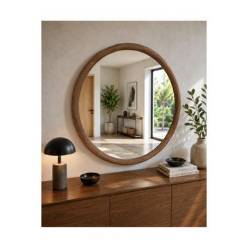 Effe Yapı Dekor Doğal Ahşap Çerçeveli 85x85 cm Ceviz Dekoratif Ayna