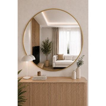 Effe Yapı Dekor Gold Metal Çerçeveli 100x100 cm Altın Yuvarlak Ayna
