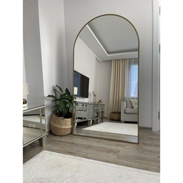 Effe Yapı Dekor Gold Metal Çerçeveli 180x100 cm Ayaklı Oval Boy Aynası
