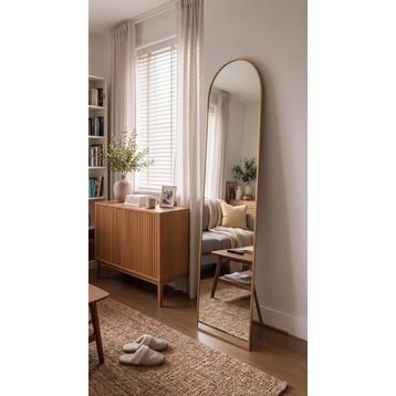 Effe Yapı Dekor Gold Metal Çerçeveli 180x50 cm Ayaklı Oval Boy Aynası