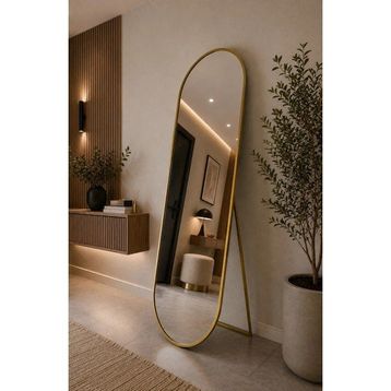 Effe Yapı Dekor Gold Metal Çerçeveli 180x60 cm Elips Model Ayaklı Boy Aynası