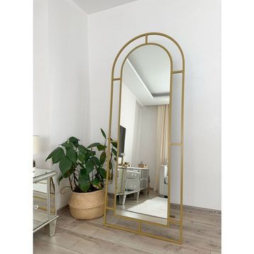 Effe Yapı Dekor Gold Metal Çerçeveli 180x70 cm Pencere Model Oval Ayaklı Boy Aynası