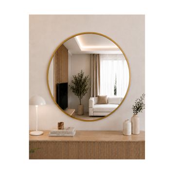 Effe Yapı Dekor Gold Metal Çerçeveli 70 cm Yuvarlak Ayna