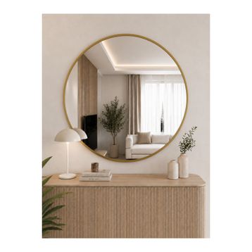 Effe Yapı Dekor Gold Metal Çerçeveli 90 cm Yuvarlak Ayna