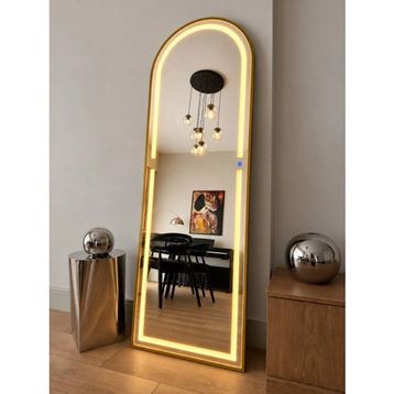 Effe Yapı Dekor Ledli Gold Metal Çerçeveli 180x60 cm Altın Ayaklı Boy Aynası
