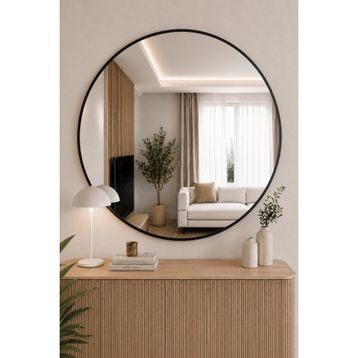 Effe Yapı Dekor Siyah Metal Çerçeveli 100 cm Yuvarlak Ayna