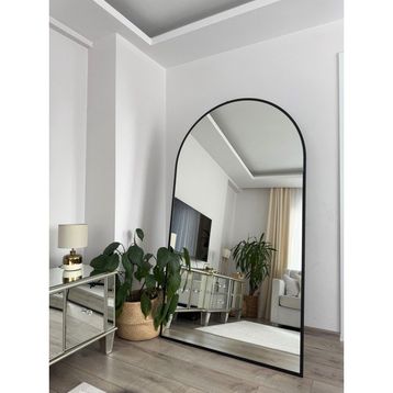 Effe Yapı Dekor Siyah Metal Çerçeveli 180x100 cm Ayaklı Oval Boy Aynası