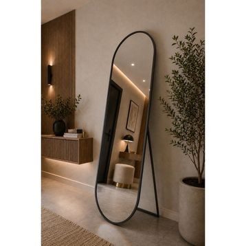 Effe Yapı Dekor Siyah Metal Çerçeveli 180x60 cm Elips Model Ayaklı Boy Aynası