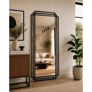 Effe Yapı Dekor Siyah Metal Çerçeveli 180x80 cm Dekoratif Ayna