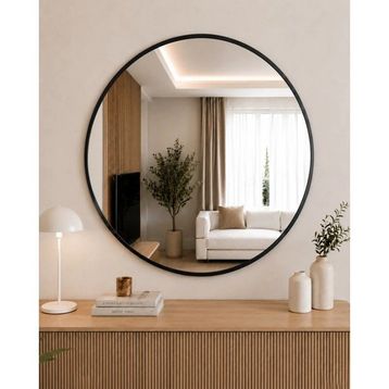 Effe Yapı Dekor Siyah Metal Çerçeveli 70 cm Yuvarlak Ayna