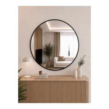 Effe Yapı Dekor Siyah Metal Çerçeveli 80 cm Yuvarlak Ayna
