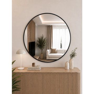 Effe Yapı Dekor Siyah Metal Çerçeveli 80 cm Yuvarlak Ayna