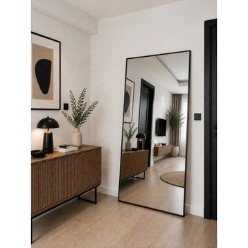 Effe Yapı Dekor Siyah Metal Çerçeveli Duvara Monte 180x80 cm Boy Aynası