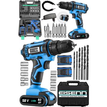 Eisenn Germany Technology Dream Blue 58 V 8 Ah Celik Motor Samsung Cift Akulu Vidalama Matkap Set