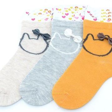 Ekinoks 3'lü Kedi-Kurdele Baskı Yarım Konç Kız Çocuk Çorap