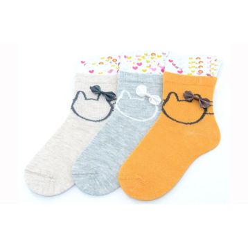 Ekinoks 3'lü Kedi-Kurdele Baskı Yarım Konç Kız Çocuk Çorap