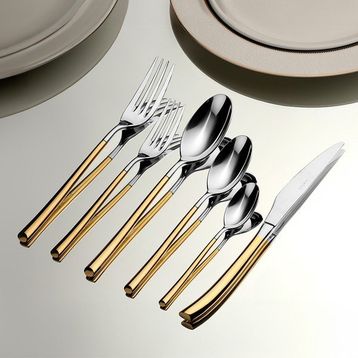 Elegance Altın Sade 12 Kişilik 72 Parça Deri Kutulu Çatal Kaşık Bıçak Takımı