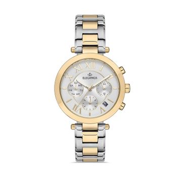 Elegangs El2448-7 Gri-Sarı Kadın Kol Saati