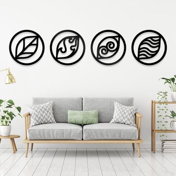 Element Ahwall 4 Ateş Hava Su Toprak Figürlü Dekoratif Ahşap Tablo