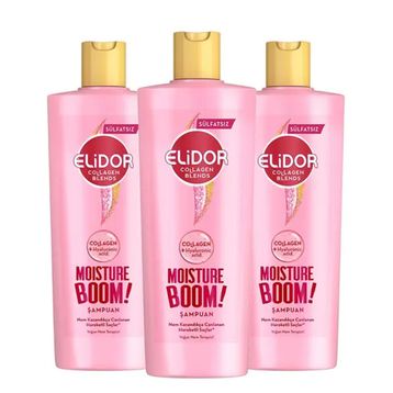 Elidor 3x350 ml Collagen Blends Sülfatsız Saç Bakım Şampuanı Moisture Boom Yoğun Nem Terapisi