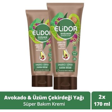 Elidor Onarıcı Süper Avokado ve Üzüm Çekirdeği Yağı 2x170 ml Saç Bakım Kremi + Tarak