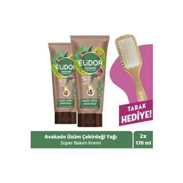 Elidor Onarıcı Süper Avokado ve Üzüm Çekirdeği Yağı 2x170 ml Saç Bakım Kremi + Tarak