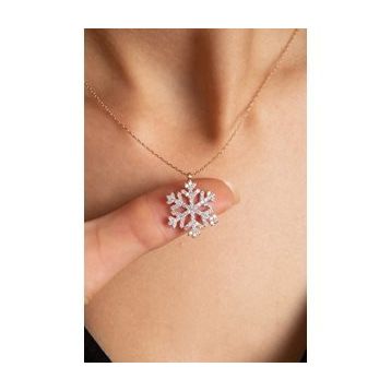 Elika Silver 14 K Rose Altın Kaplama Zirkon Taşlı Kadın Kar Tanesi Kolye
