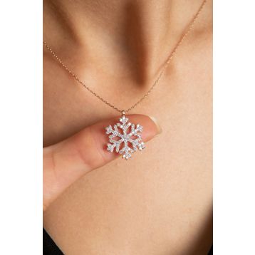 Elika Silver 14 K Rose Altın Kaplama Zirkon Taşlı Kadın Kar Tanesi Kolye