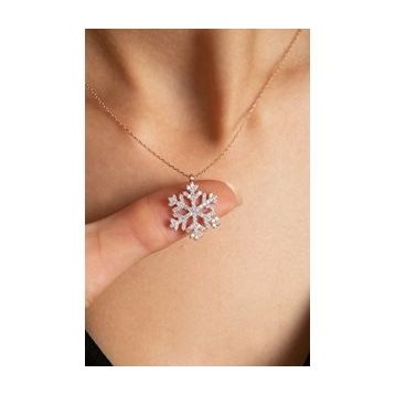 Elika Silver 14 K Rose Altın Kaplama Zirkon Taşlı Kadın Kar Tanesi Kolye