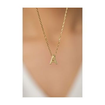 Elika Silver 925 Ayar Altın Kaplama Üç Boyutlu A Harf Model Kadın Gümüş Kolye
