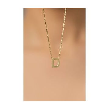 Elika Silver 925 Ayar Altın Kaplama Üç Boyutlu D Harf Model Kadın Gümüş Kolye