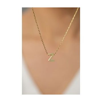 Elika Silver 925 Ayar Altın Kaplama Üç Boyutlu Z Harf Model Kadın Gümüş Kolye