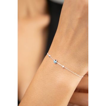 Elika Silver 925 Ayar Dorika Top Detaylı Nazar Model Kadın Gümüş Bileklik
