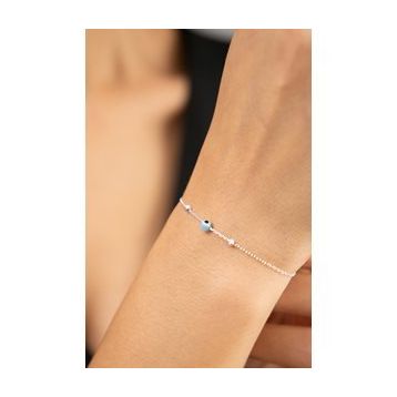 Elika Silver 925 Ayar Dorika Top Detaylı Nazar Model Kadın Gümüş Bileklik