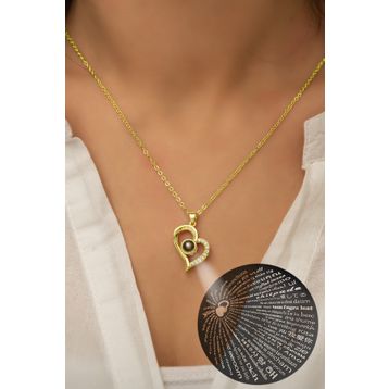 Elika Silver Kadın 100 Dilde Seni Seviyorum Yazılı 14 Altın Kaplama 925 Ayar Gümüş Kolye