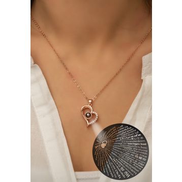 Elika Silver Kadın 100 Dilde Seni Seviyorum Yazılı Rose Gold Kaplama 925 Ayar Gümüş Kolye