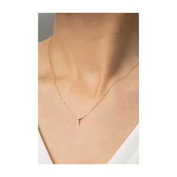 Elika Silver Kadın Altın Kaplama Üç Boyutlu T Harf Model 925 Ayar Gümüş Kolye