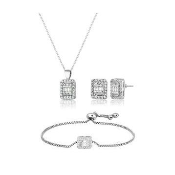Elika Silver Kadın Baget Taşlı Kolye Küpe Bileklik Set